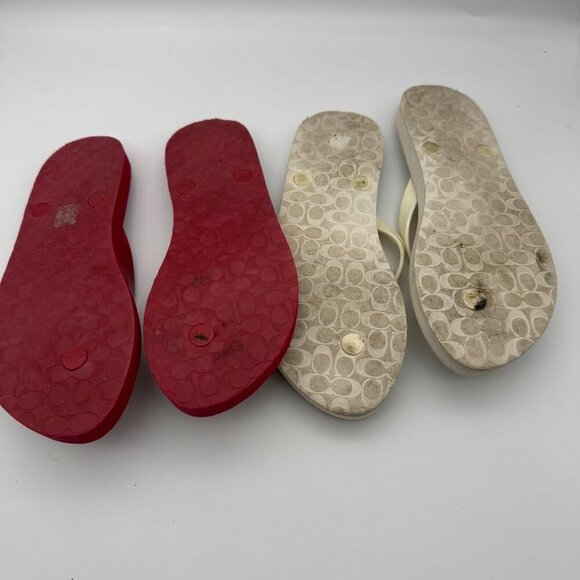 Coach Sandals Abbigail Off White Star  Floral Red Thong Flip Flop Rubber Size 6B - Picture 4 of 6